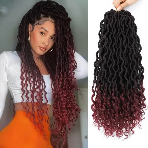 Miniatura 20 de Trenzas postizas Goddess, 6 paquetes de 18 pulgadas, cabello lacio, trenzado con ganchillo, para mujeres negras, trenzas postizas ombre con puntas