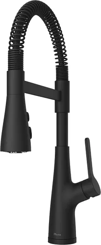 Miniatura 8 de Pfister Neera - Grifo de cocina de estilo comercial con rociador desplegable de una sola manija, acabado dorado cepillado de arco alto, 3 ajustes