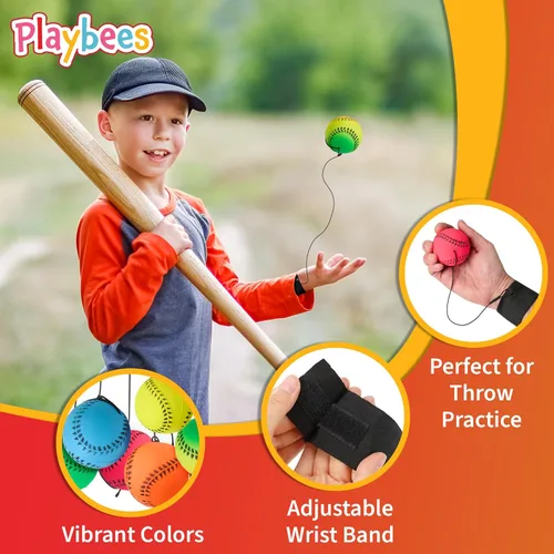 Miniatura 5 de Playbees Muñequeras de béisbol neón reactivas - paquete de 6 - Bolas de práctica deportivas para divertida actividad al aire libre para niños