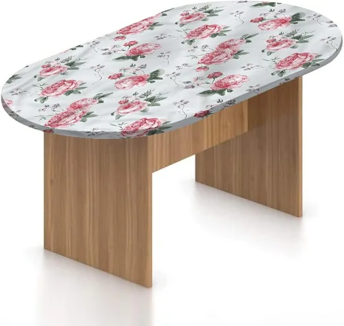 Mantel ajustable ovalado de poliéster con bordes elásticos y estampado de flora inglesa, se adapta a mesas ovaladas de hasta 36 x 60 pulgadas, para