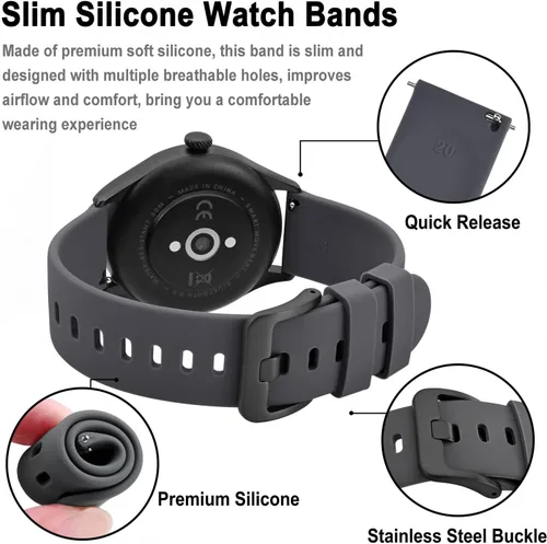 Miniatura 108 de BISONSTRAP Correas de reloj de silicona, correas de reloj delgadas con liberación rápida, 0.787 in, negro con hebilla negra