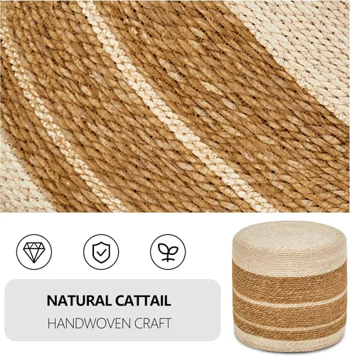 Miniatura 6 de Wimarsbon Puf Otomano de 18'', Puf Trenzado Natural, Puf de Salón Rústico Tejido a Mano, Taburete Reposapiés Boho para Dormitorio, Mesa de Acento
