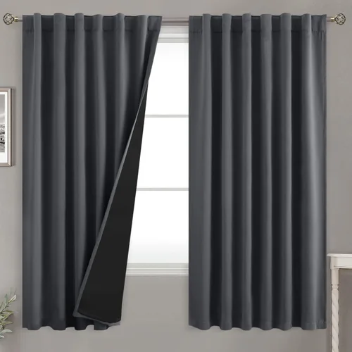 Miniatura 169 de BGment Cortinas 100% opacas beige de 63 pulgadas de largo con forro aislante térmico, bolsillo para varilla y lengüeta trasera de doble capa