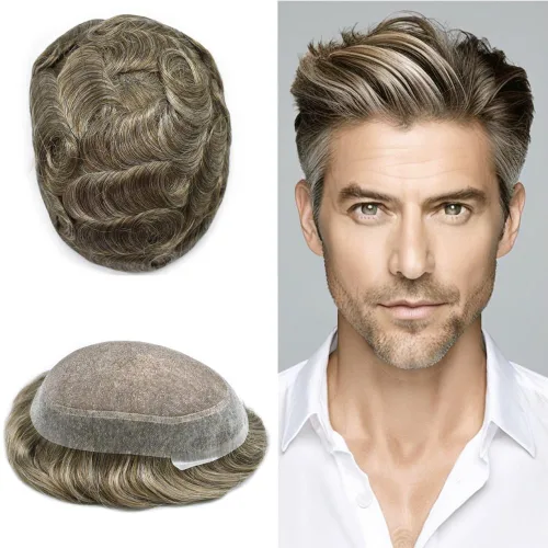 Mens Toupee Hair Piece Real Human Hair Replacement System For Men Toupee For Men Hairpieces Fine Mono Poly Protesis Capilar Para Hombre8x10 Densidad