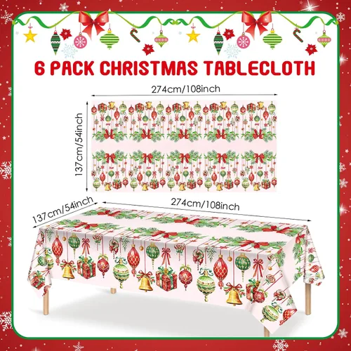 Miniatura 2 de Frienda Paquete de 3 manteles de plástico para Navidad, mantel de Navidad desechable rectangular para decoración de fiesta de Navidad, suministros
