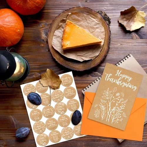 Miniatura 6 de WorldBazaar Tarjetas de felicitación de Acción de Gracias con sobres, 24 tarjetas de papel kraft de calabaza de otoño, suministros de fiesta