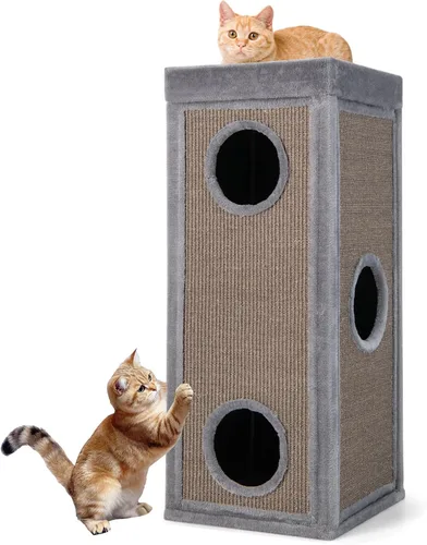 Tangkula Condominio de árbol para gatos de 4 pisos, casa para gatos multicapa de 39 pulgadas con almohadilla de sisal para rascar, 3 escondites,