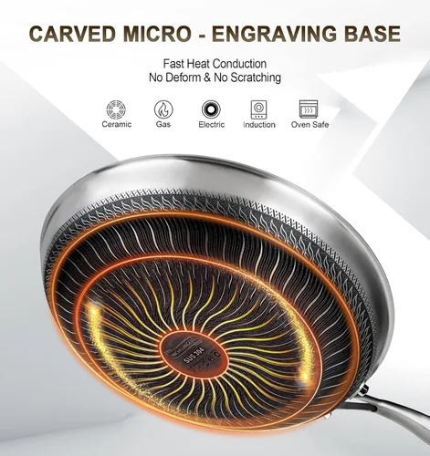 Miniatura 6 de MICHELANGELO Sartén de 30 cm de acero inoxidable con tapa, antiadherente con revestimiento de nido de abeja, sartén triple - Compatible con inducción