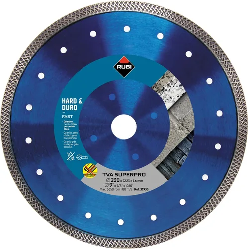 RUBI | Materiales duros Turbo Viper Diamond Blade | Corte en seco de granito, baldosas rústicas, Klinker, Refractarios, Pizarra y Porcelánico | D.: