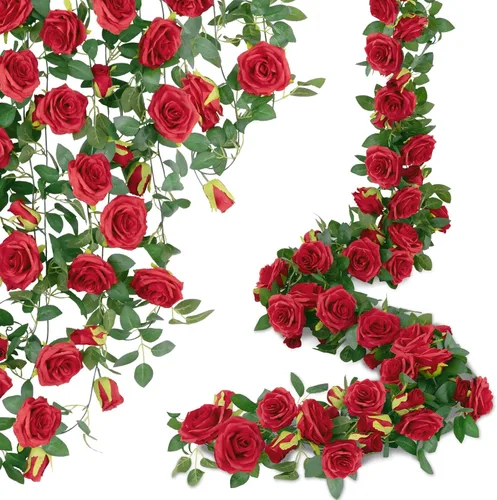 Miniatura 16 de U'Artlines Paquete de 5 guirnaldas florales de vid de rosas artificiales de color rosa en total de 32.5 pies, guirnalda de flores de seda de vid