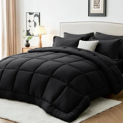 Miniatura 47 de Sasttie Juego de edredón tamaño individual, 5 piezas de cama reversible en una bolsa, juego completo de ropa de cama que incluye edredón, sábana