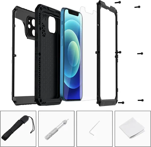 Miniatura 5 de Mitywah Funda impermeable para iPhone 12, resistente a prueba de golpes, con protector de pantalla integrado, funda de metal de protección submarina
