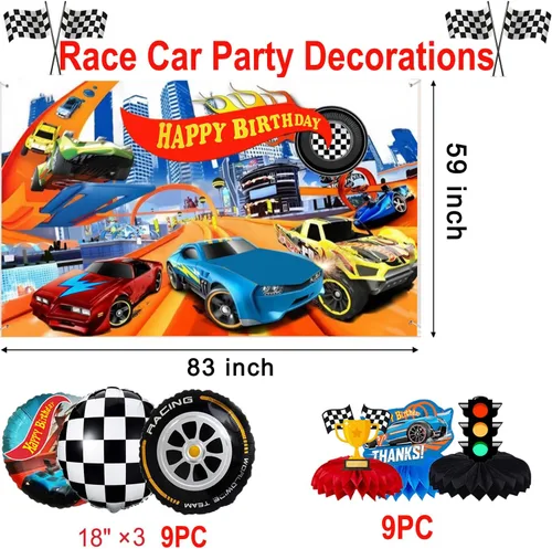 Miniatura 2 de Decoraciones de cumpleaños de autos, suministros de fiesta de cumpleaños de autos de carreras, pancarta de fondo de fiesta de coche de carreras