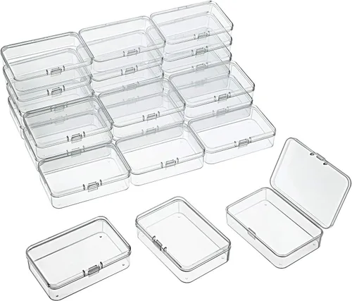 Miniatura 11 de 24 paquetes de recipientes pequeños de plástico transparente para almacenamiento de cuentas con tapa con bisagras para almacenamiento de objetos