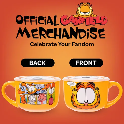 Miniatura 5 de Silver Buffalo Garfield Nunca confíes en un gato sonriente con Odie, Arlene, Nermal y Pooky - Taza de sopa de cerámica con tapa de plástico