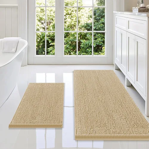 Miniatura 140 de Smiry Juego de 2 alfombras de baño, felpilla suave y absorbente, lavable a máquina, antideslizantes, para bañera, ducha y suelo