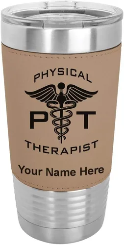 Miniatura 17 de LaserGram Taza aislada al vacío de 20 onzas, fisioterapeuta PT, grabado personalizado incluido (piel sintética, estilo béisbol)