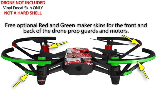 Miniatura 3 de Skin Decal Wrap 2 Pack Compatible with DJI Ryze Tello Checker Skull Splatter Red Drone NOT Included