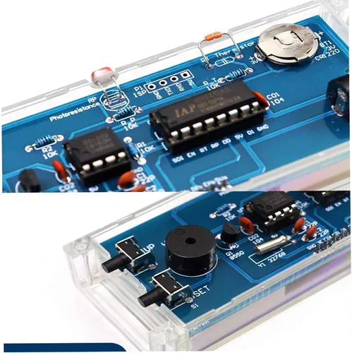 Miniatura 3 de Treedix 1 unids colorido reloj digital kits LED hablando reloj DIY kit componente reloj electrónico soldadura experimento (azul)