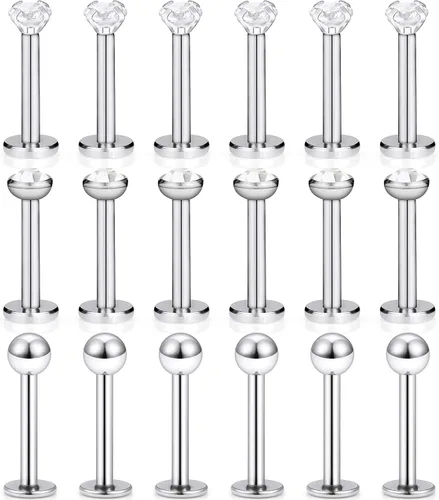 Miniatura 7 de SCERRING - 18 piezas de acero inoxidable 0.56 oz (16 gr) de circonita cúbica transparente Labret Monroe para labio, tragus, cartílago, hélice