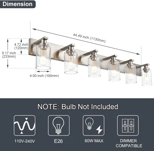 Miniatura 4 de Lámparas de baño con pantallas de vidrio semillado, 6 luces de tocador, montaje en pared, iluminación del hogar para cocina, sobre espejo Brused