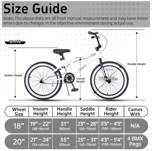 Miniatura 7 de vollsch Bicicletas BMX Freestyle de 18 y 20 pulgadas para adolescentes de 6 a 15 años de edad, niños, niñas, principiantes con palanca, varios Blanco