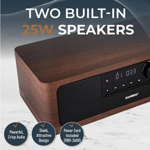 Miniatura 3 de SoundBeast Sistema de estante estéreo con reproductor de CD, Bluetooth, radio FM, reproducción USB, entrada auxiliar, entrada óptica, reloj