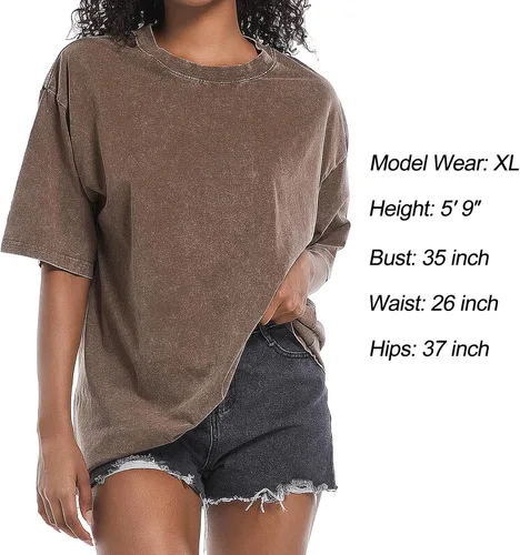 Miniatura 2 de Camisetas de gran tamaño para mujer, estilo vintage, básicas, estilo novio, holgadas, holgadas, estilo grunge, de algodón lavado ácido