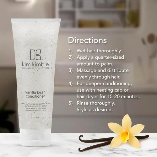 Miniatura 6 de Kimblebeauty Acondicionador de vainilla: fórmula nutritiva para controlar el encrespamiento con aceite de cártamo sin parabenos ni sulfatos. 8.0