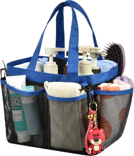 Haundry – Neceser de malla para ducha, bolsa portátil grande para dormitorio universitario con gancho para llaves y 2 asas Oxford, con 8 bolsillos