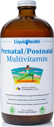 LIQUIDHEALTH Multivitamínico líquido prenatal/posnatal para mujer con folato real, vitaminas pre y posnatales para antes, durante y después del