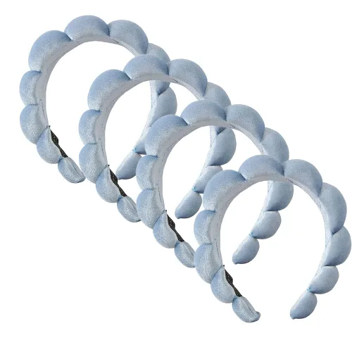 Miniatura 7 de Diadema de esponja de toalla de rizo para mujer, diadema de ducha hinchada para lavado facial, eliminación de maquillaje (paquete de 4, negro)