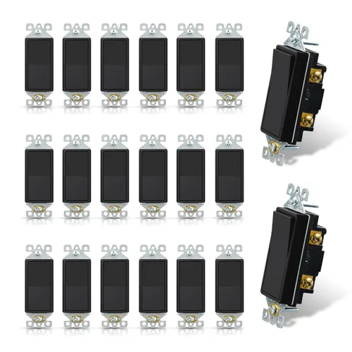 Miniatura 19 de ELEGRP Interruptor de luz decorativo de un solo polo con placa sin tornillos, 15 A 120-277 V, reemplazo del interruptor basculante de paleta