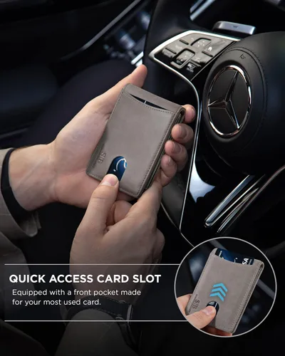 Miniatura 39 de SERMAN BRANDS - Billetera sencilla de cuero genuino con bloqueo RFID para hombre, billetera delgada con bolsillo frontal y clip para dinero