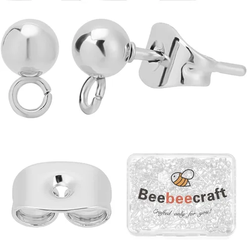 Miniatura 9 de Beebeecraft 100 PIEZAS de Pendientes de Poste de Bola Chapados en Oro de 24K con Lazo, Accesorios para Pendientes con Poste de Bola para Hacer Dorado