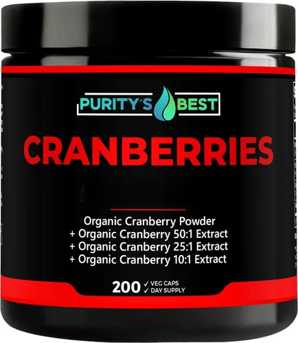 Purity's Best Cranberries, extracto orgánico de arándano, 200 cápsulas vegetales, apoyo eficaz para las infecciones urinarias, desintoxicante,