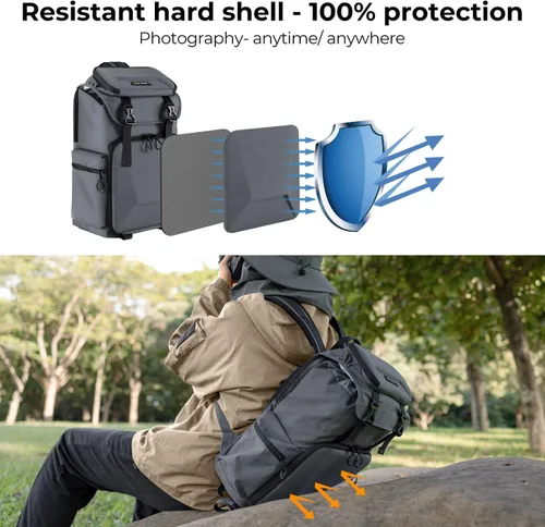 Miniatura 3 de Mochila para cámara K&F CONCEPT, con carcasa rígida, mochila para fotografía de gran capacidad con compartimento para laptop de 15.6" y soporte