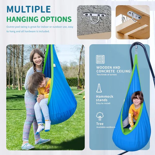 Miniatura 2 de Hamaca tipo cápsula OUTREE 100% de algodón para niños. Para uso interior y exterior, Azul