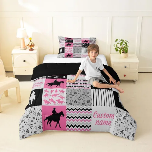 Miniatura 54 de Juego de edredón de softbol personalizado, juego de ropa de cama de retazos a cuadros para niños y niños, edredón de bate de béisbol, juego