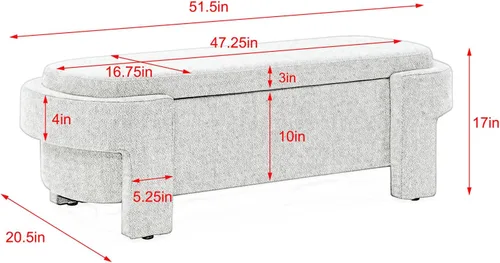 Miniatura 2 de LKTART Banco otomano tapizado de tela de lino con gran espacio de almacenamiento, banco de almacenamiento para sala de estar, entrada, color beige