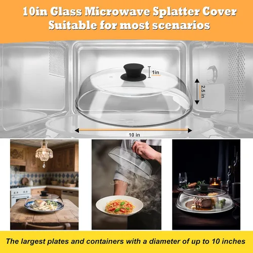 Miniatura 7 de Tapa de 10 Pulgadas de Vidrio para Microondas con Protección contra Salpicaduras para Alimentos con Alfombrilla de Silicona, Tapa de 10 Pulgadas