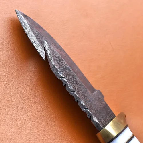Miniatura 5 de Cuchillo de gancho de caza hecho a mano con mango de asta de ciervo y funda de cuero, perfecto para caza, desollar y aventuras al aire libre