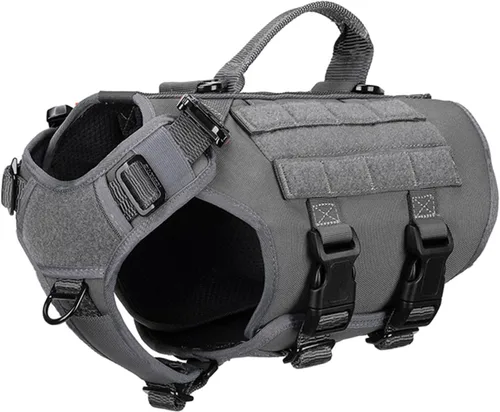 Miniatura 12 de ICEFANG - Arnés táctico para perro con 6 hebillas, chaleco con sistema molle con asa para perro, 3/4 del cuerpo, panel con velcro para parche