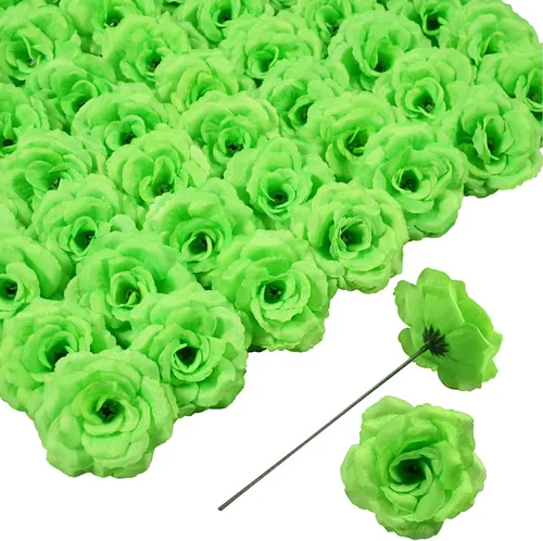 Miniatura 14 de Flores artificiales de rosas, 50 unidades de rosas plateadas a granel con tallo, cabeza de flor falsa de rosa de seda de 3 pulgadas para bodas, Plata