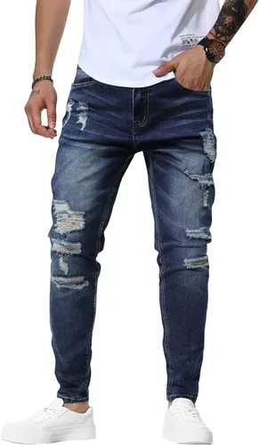 Miniatura 2 de Woenzaia Jeans para Hombre Slim Fit Skinny Denim Elásticos Cónicos