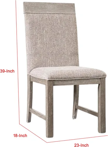 Miniatura 2 de Benzara Gris Silla de comedor lateral gris asiento acolchado de tela de madera maciza