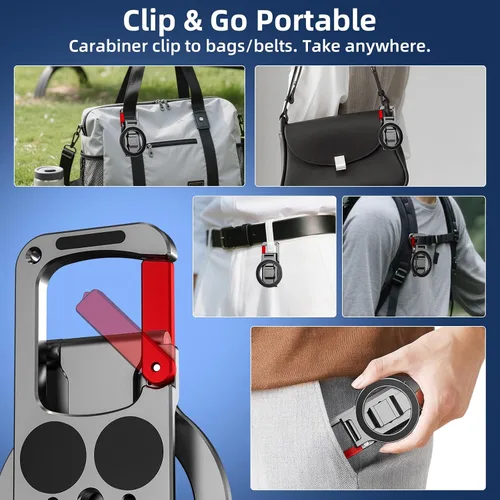 Miniatura 5 de Soporte magnético de teléfono para MagSafe, adaptador de trípode Maglock, imán de golf, gimnasio, soporte de entrenamiento, mosquetón de metal