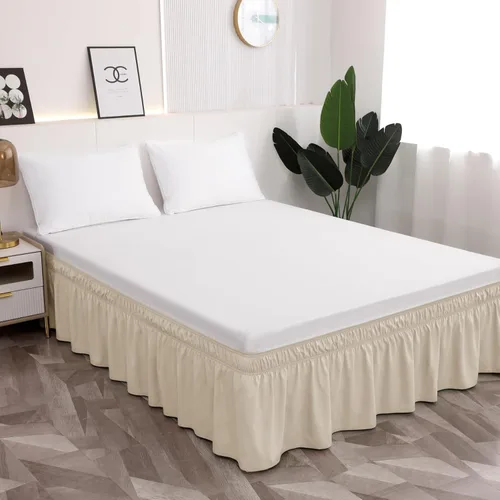 Miniatura 4 de Toodou - Falda de cama con volantes envolventes de tamaño completo con cinturón elástico, falda de cama rosa de 16 pulgadas de caída, fácil