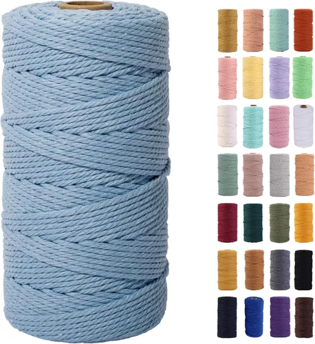Miniatura 9 de Cordón de macramé gris rosado de 0.118 in x 109 yardas, cuerda de algodón colorido de algodón suave para colgar en la pared, colgar plantas