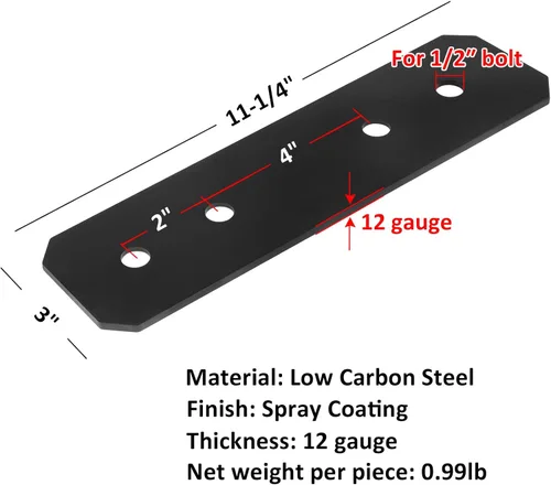 Miniatura 2 de heneng Paquete de 4 soportes rectos planos, conector de correa de reparación plana de 11-1/4 x 3 pulgadas, calibre 12